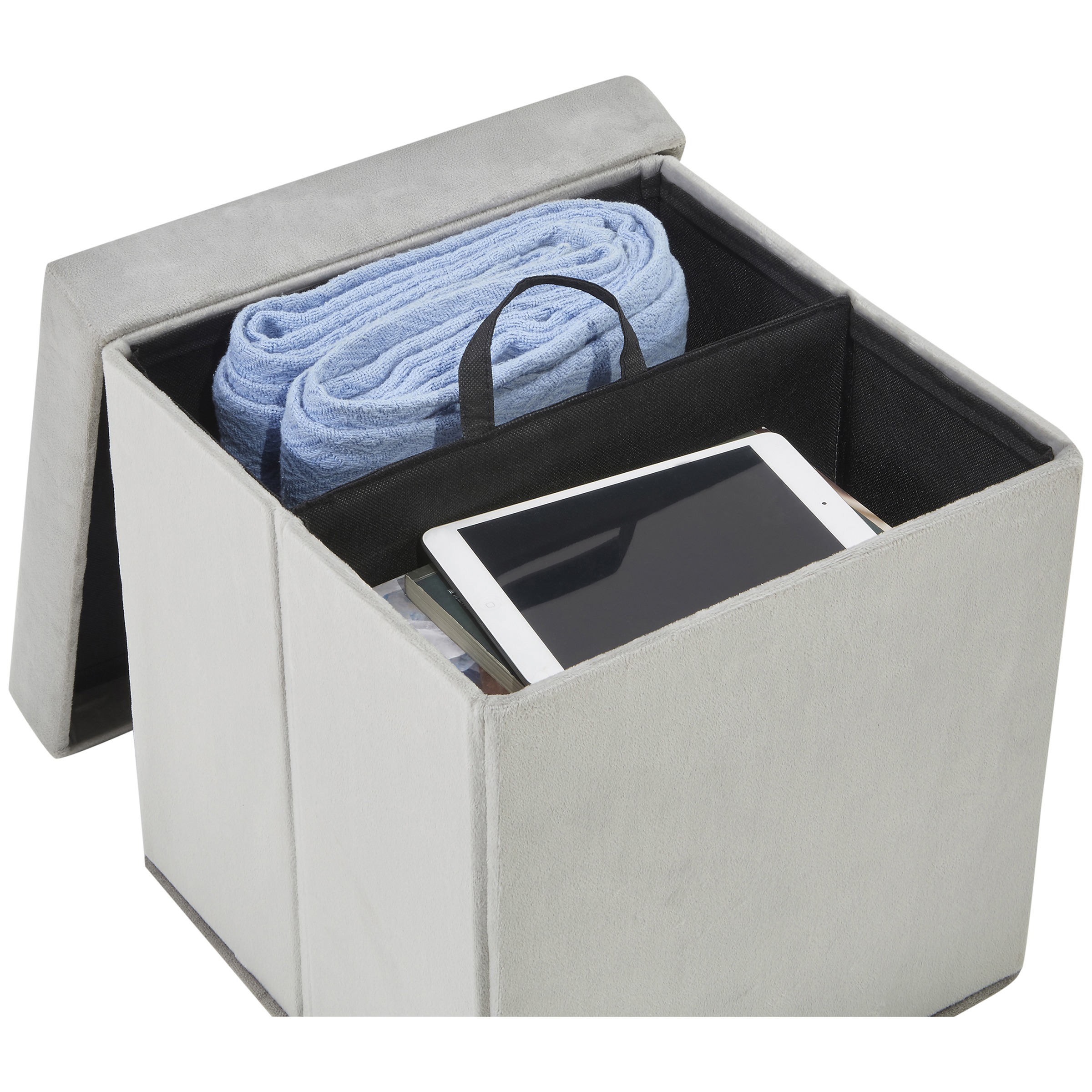Mainstays Ultra Collapsible Storage Ottoman, Gray Faux Suede - image 3 of 6