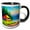 Black/White, variant on 3drose, Colorful Tent, Green Trees, Mountain Lake in the Morning Happy Camper, 11oz Mug