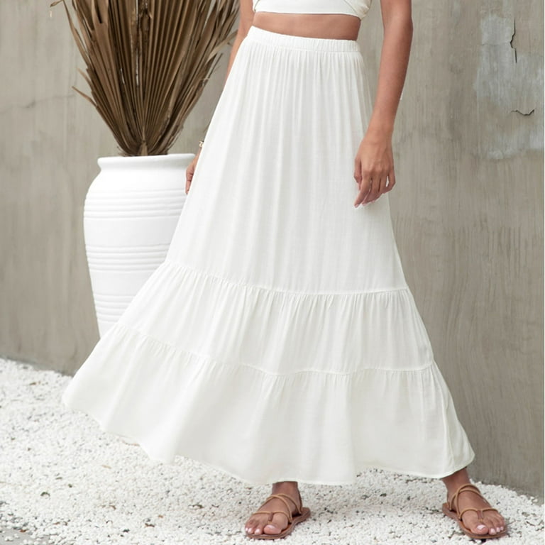 スカート COLVILLE Women Skirts CVS24557LIGHT White WHLBF Women's Fashion High Waist White A-Line Ruffle Long