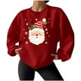 thumbnail image 5 of Sakmal Women Christmas Sweatshirts Red Plus Size Crew Neck Tops Fashion Santa Claus Sweatshirt for Women, 5 of 7