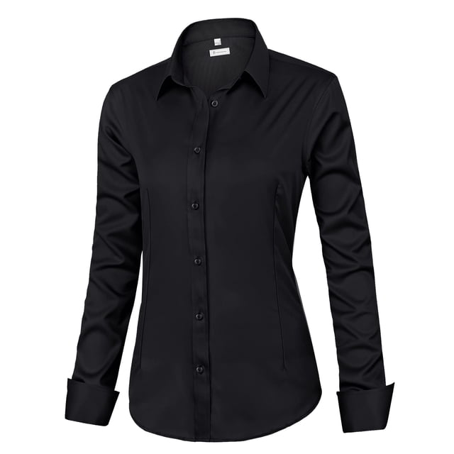Camisa de vestir Siliteelon para mujer, manga larga, con botones, color negro