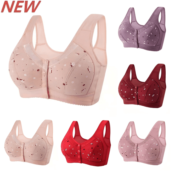 2026 Bras for Older Women Front Button Bra Convenient Snap Sleep Bra Comfortable Easy Close Sports Bras Uniquely Designed Daisy Bra for Women,Pink