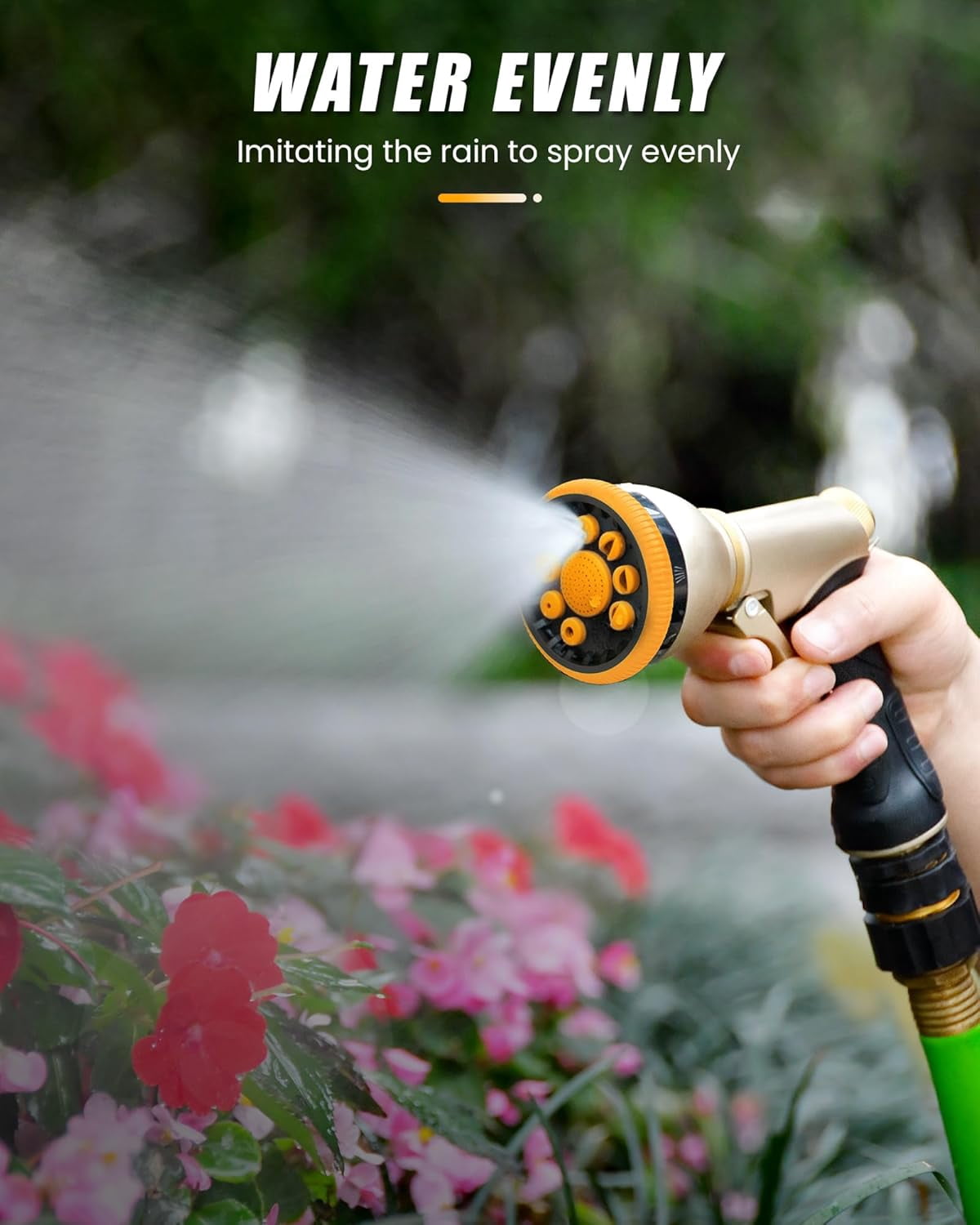 Garden Hose Nozzle, Heavy Duty Metal Water Hose Sprayer Nozzle with 9 Adjustable Spray Patterns, High Pressure Hand Sprayer for Watering Plants, Lawns, Car and Pet Washing (1, Green)
