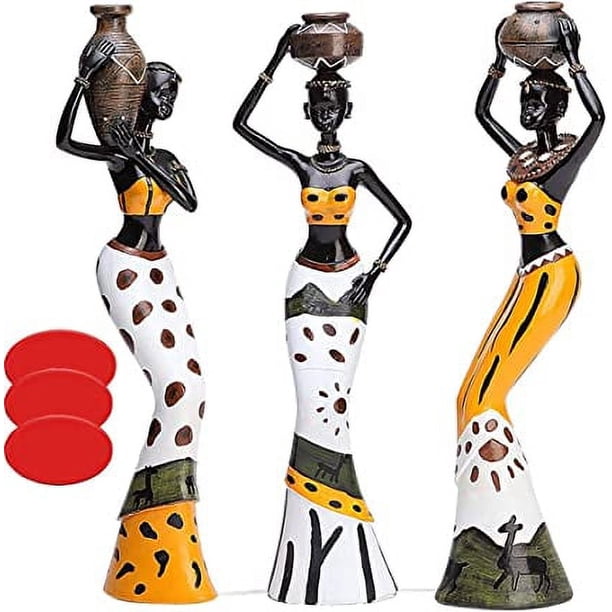 Juego de 3 esculturas africanas con cinta, estatua de mujer, decoración del hogar, adornos para decoración del hogar, adornos para sala de estar, regalos para el hogar para mamá, amigos
