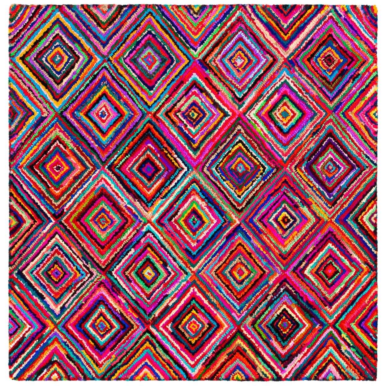 SAFAVIEH Nantucket Kline Geometric Diamonds Cotton Area Rug, Multi, 4' x 4' Round