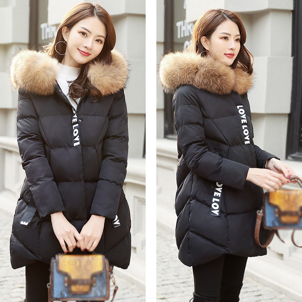 Womens Plus Size Winter Coat Stylish Women Winter Warm Cotton Hooded Winter  Jacket Long-Sleeved Coat Black M,ac5451 - Walmart.com