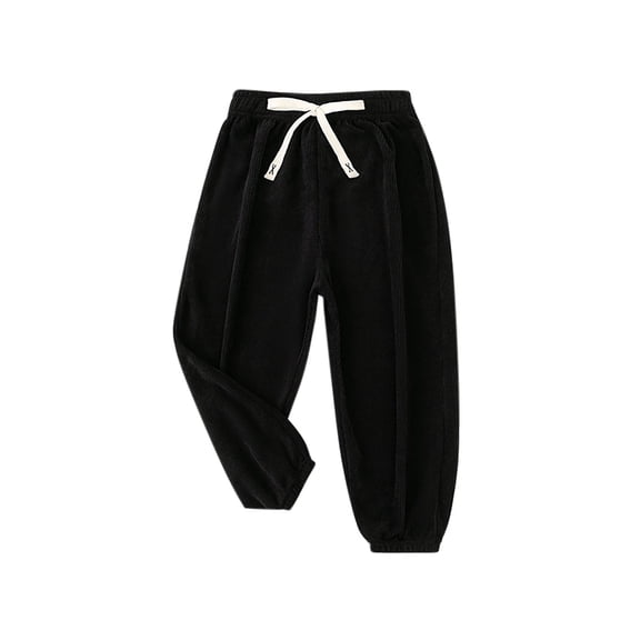 YUTK Children'S Casual Solid Color Sports Pants Corduroy Pants for Boys and Girls Pants Straps Pants Black