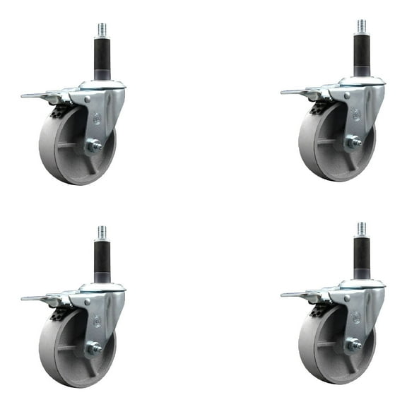 4 Inch Semi Steel Swivel 1 Inch Expanding Stem Caster Set Total Lock Brake