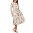 thumbnail image 2 of VESTIDO DE MUJER INSPIRE CHIC Floral Cuello Alto Volante Manga Larga Flowy Chiffon A-Line Midi Vestidos Blanco L, 2 of 6