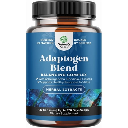 Natures Craft Herbal Adaptogenic Mood Support Supplement for Stress & Cortisol Management, 120 Ct