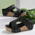 thumbnail image 3 of LOVZFMLL Wedge Sandals for Women Casual Summer Beach Vacation Outdoor Walking Chunky Sandals Slip On Open Toe Clogs Black 5.5, 3 of 9