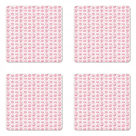 

Dessert Coaster Set of 4 Hand Drawn Illustration of Cupcake Variety with Piece of Cakes on Plate Square Hardboard Gloss Coasters Standard Size Hot Pink and White by Ambesonne