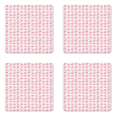 

Dessert Coaster Set of 4 Hand Drawn Illustration of Cupcake Variety with Piece of Cakes on Plate Square Hardboard Gloss Coasters Standard Size Hot Pink and White by Ambesonne