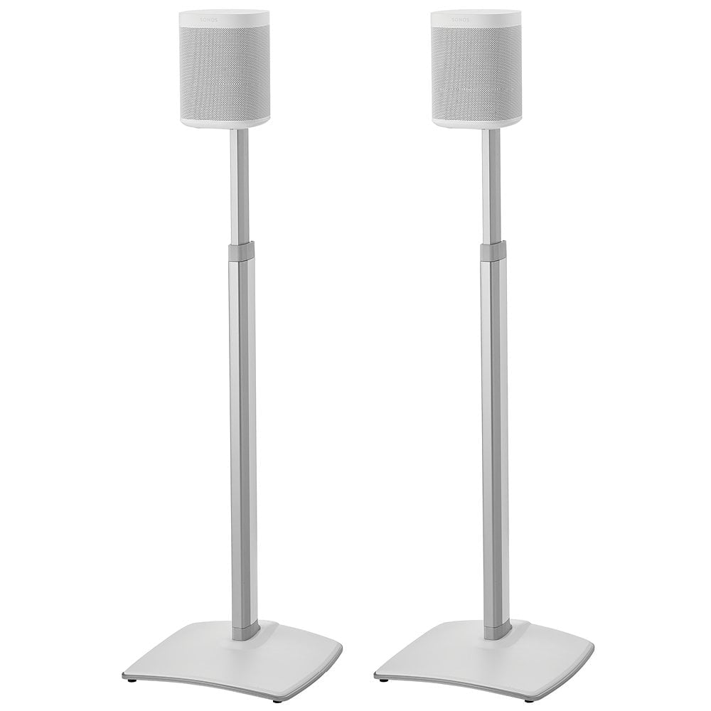 SANUS Adjustable Height Wireless Speaker Stands Designed for SONOS ONE, ONE SL, Play:1, and Play:3 - Tool-Free Height Adjust Up to 16" with Built in Cable Management - Single White