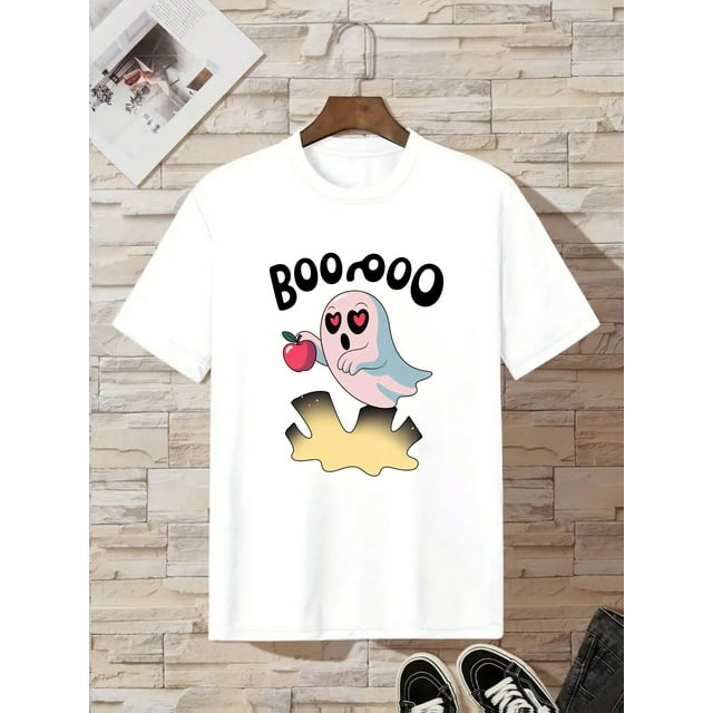 T-shirt d'Halloween - Haut Décontracté à Manches Courtes et Col Rond pour Garçons avec Design de Lettrage BOO pour Tenues de Fête d'Halloween (Vêtements Décontractés Confortables, Entretien Facile, Tissu Extensible)