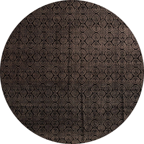 Ahgly Company Machine Washable Indoor Round Abstract Coffee Brown Area Rugs, 3' Round