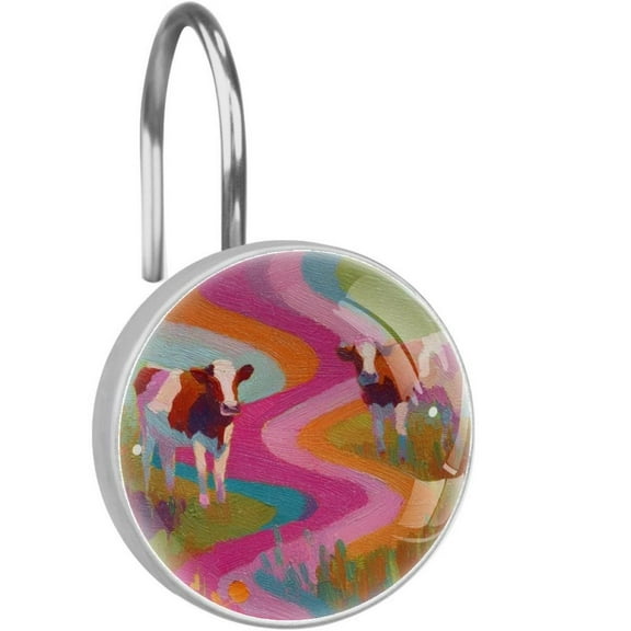 HemaKayy 12 Pcs Shower Curtain Hooks Bathroom Decorative Accessories Rainbow Road Bull