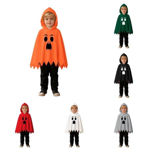 RMGVDSD Toddler Boys Halloween Costume Ghost Poncho Cape Hooded Tops Pants Set Kids Ghost Face Print Halloween Party Dress Up Outfit 9-12 Months