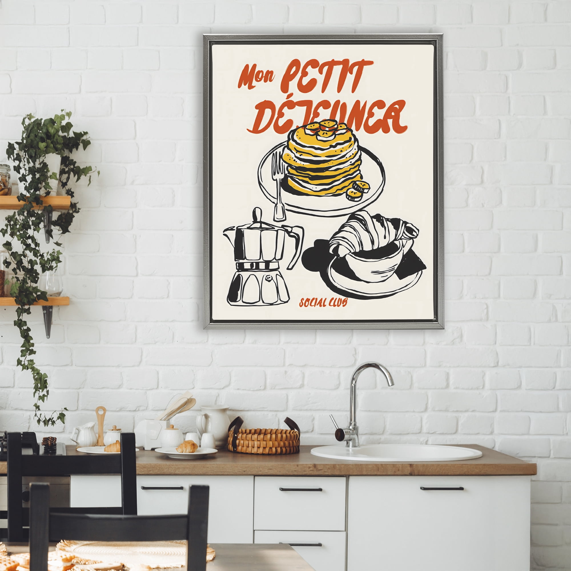 Stupell Industries My Breakfast Pancakes Spread Gray Framed Floater Canvas Wall Art, design by The Prints Vibe