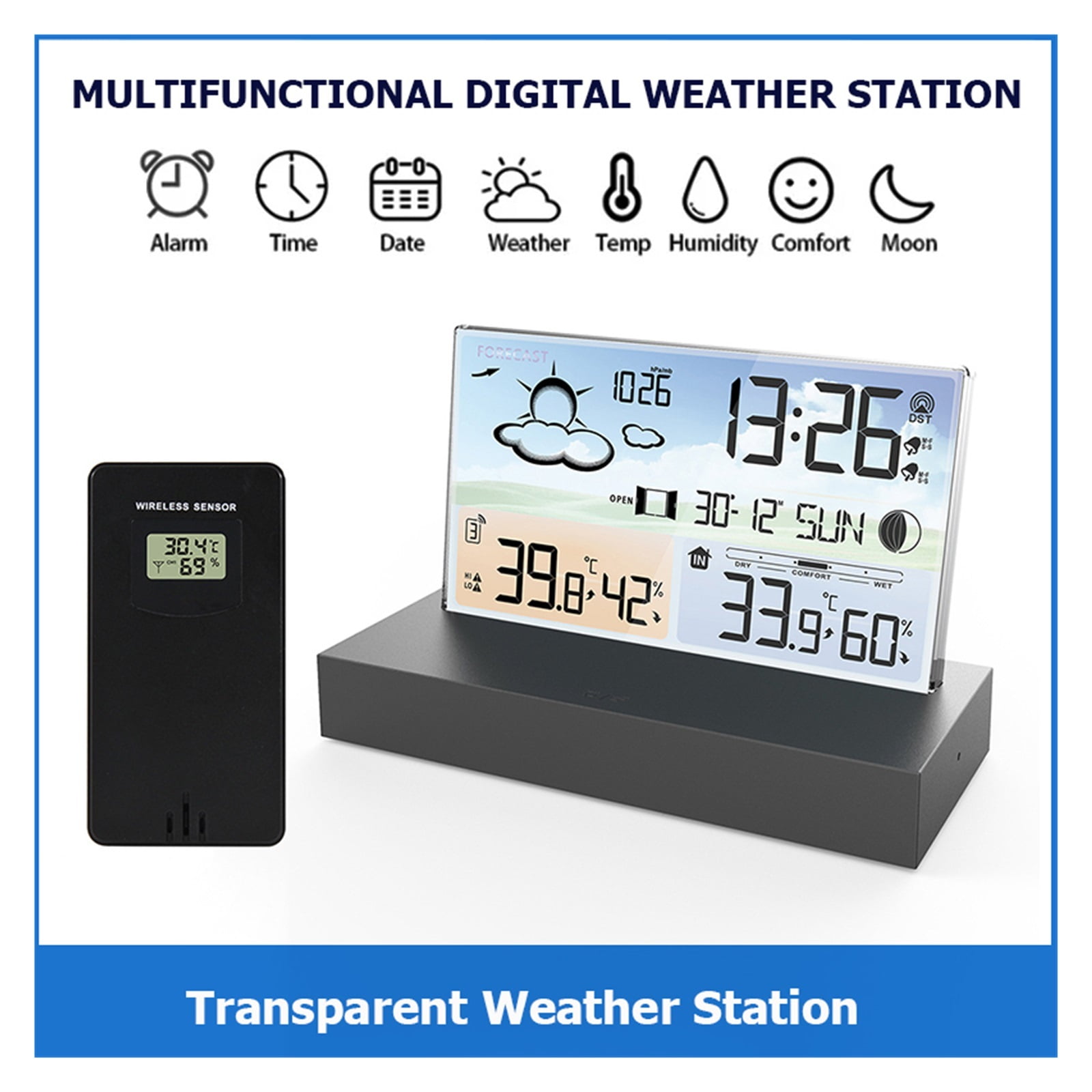 Digital Weather Station Temperature and Humidity Meter Alarm Clock Forecast Hygrothermograph ,Simple Operation