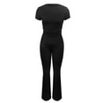 thumbnail image 4 of ZXLBBD Women's 2 Piece Outfits Slim Short Sleeve Tops Low Rise Flare Leggings Sets Yoga Sweatsuit Casual Outdoor Comfort Daily Wear, 4 of 4