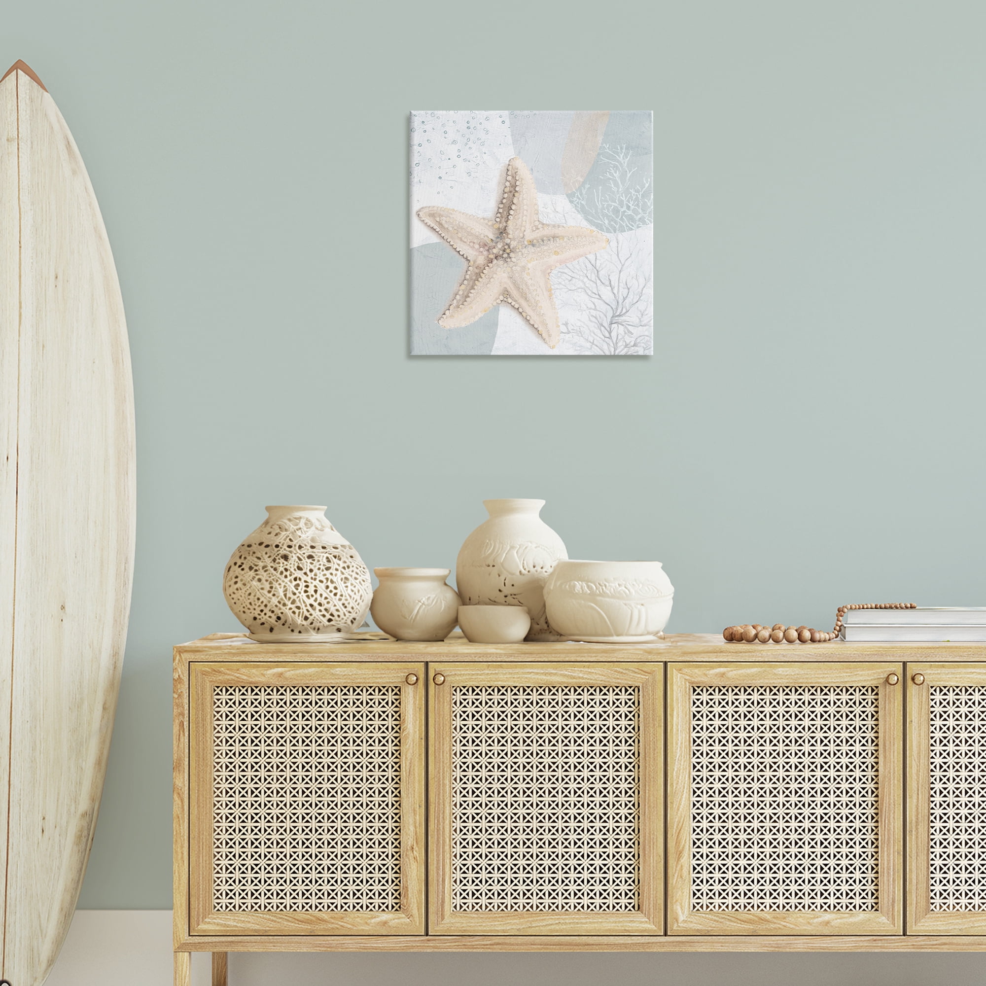 Stupell Industries Starfish over Circle Pattern Coastal Painting Gallery Wrapped Canvas Art Print Wall Art, 24 x 24