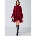 thumbnail image 6 of Burgundy Flare Sleeve Ruffle Hem Mini Dress with Tie Neck, 6 of 30