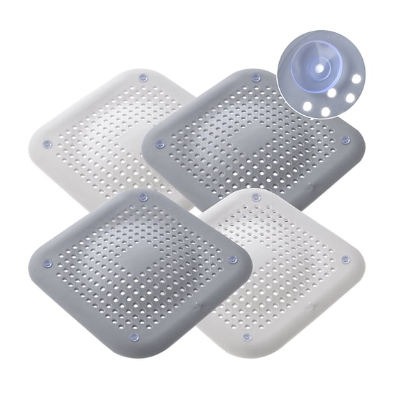 4 Pack Silicone Shower Drain Hair Catcher, 5.7 Inch Bathtub Sink Drain Cover, Strainer Stopper with Suction Cups for Bathroom, Kitchen & Laundry