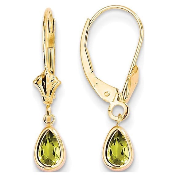 14k Yellow Gold Peridot Earrings - August - Measures 23x4mm Wide