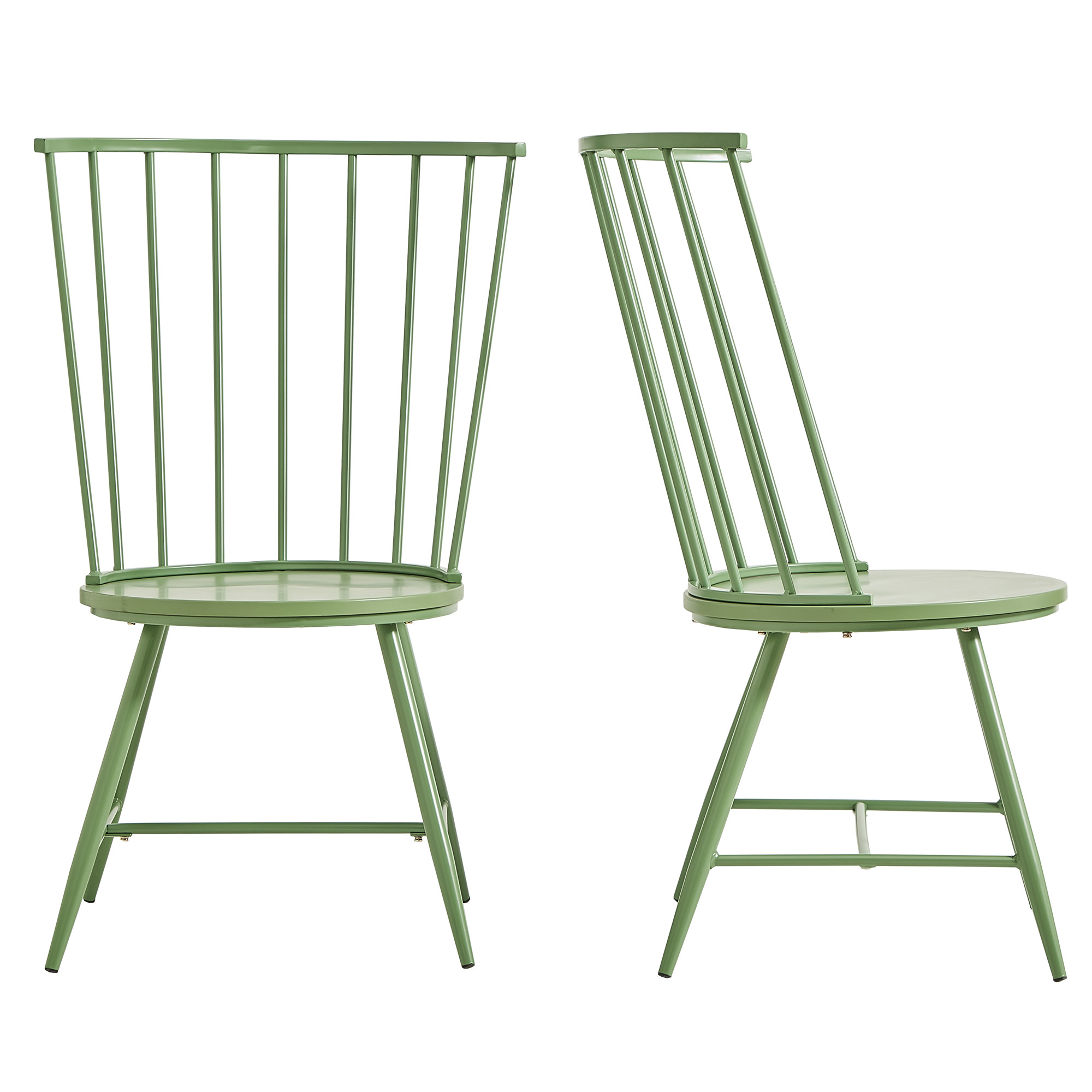 Weston Home Chelsea High Back Metal and Wood Dining Chair, Set of 2, Meadow Green