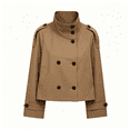 thumbnail image 4 of PUWEI Women's Cropped Trench Coat Double Breasted Casual Short Jacket High Collar Fall Winter Coats with Belt, 4 of 7