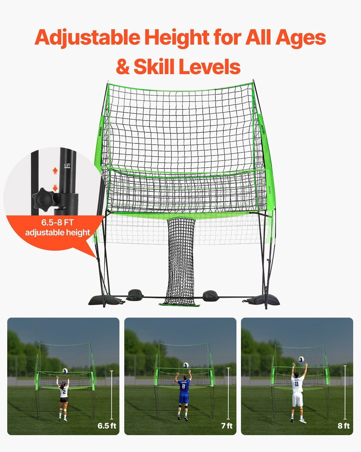 Volleyball Training Net System Adjustable Practice Equipment Indoor Outdoor