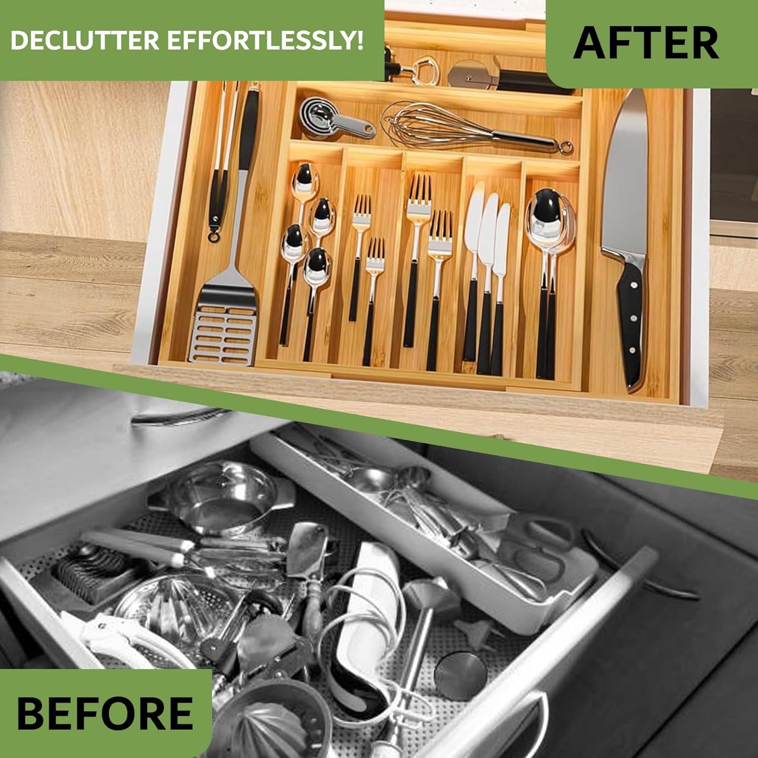 Expandable  Kitchen Drawer Organizer with 9 Compartments for Utensils
