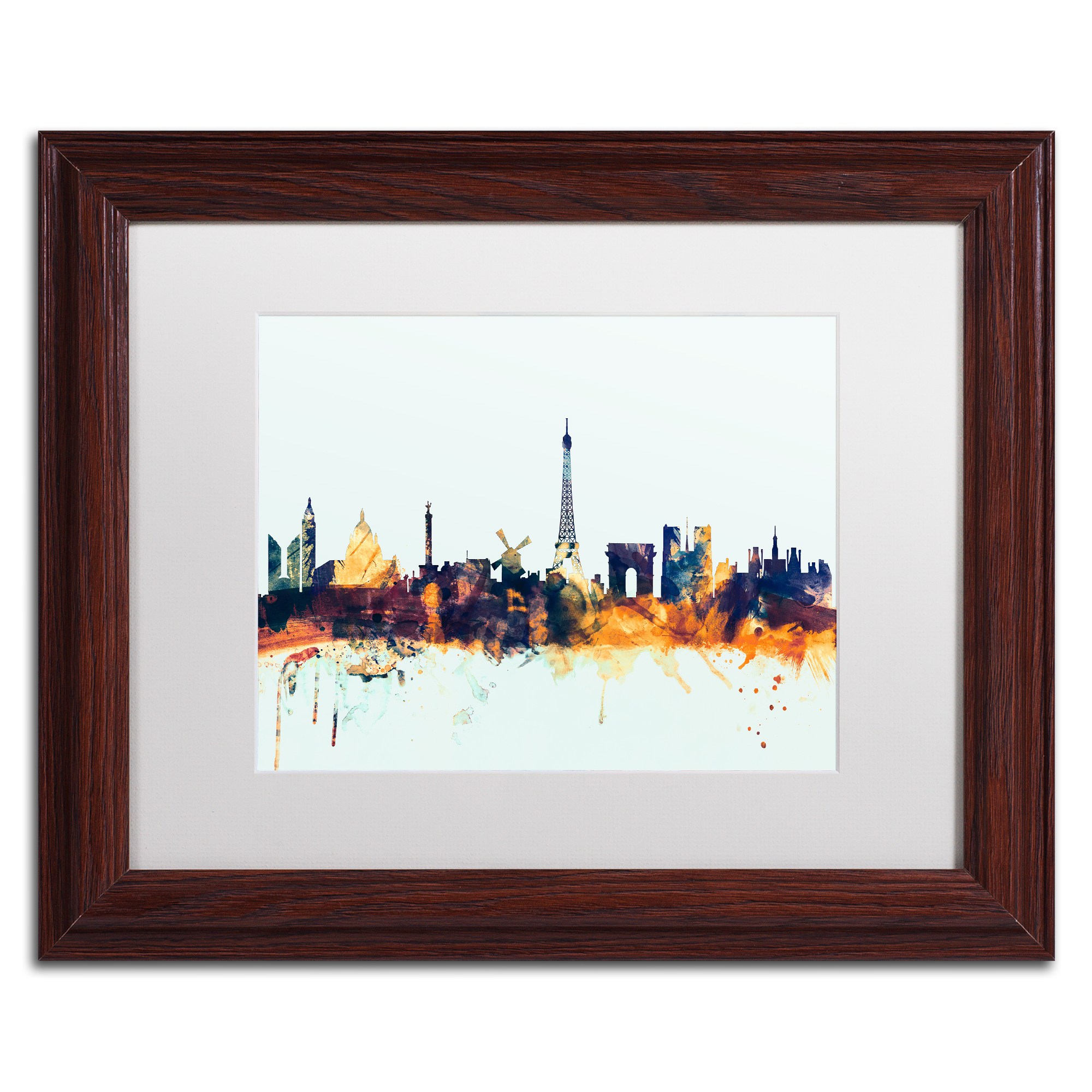 Trademark Fine Art "Paris France Skyline Blue" Canvas Art by Michael Tompsett, White Matte, Wood Frame