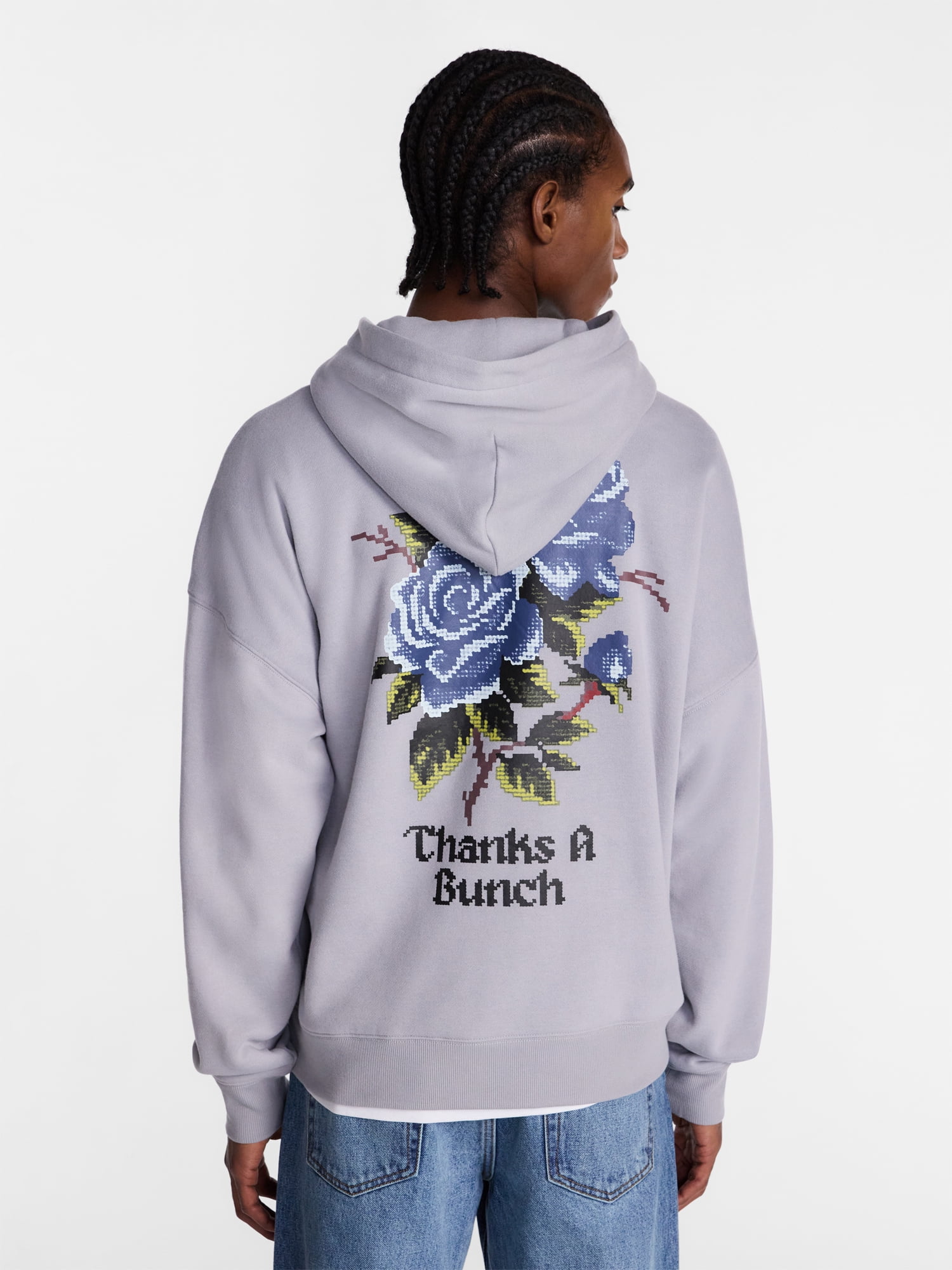 No Boundaries Floral Print Front and Back Graphic Fleece Hoodie, Men's Sizes XS-4XLT