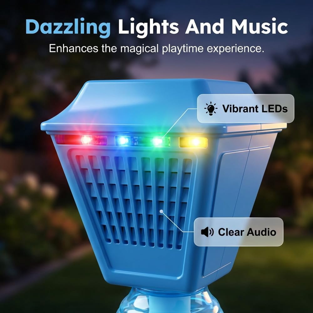 Automatic Bubble Machine with LED Lights – Rechargeable Bubble Maker with Music, Adjustable Height Outdoor Bubble Blower for Parties, Weddings (Blue)