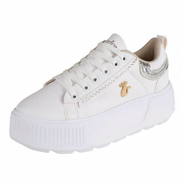 Tenis Urbano Mujer CASTALIA 671-08 Blanco Detalles en Plata