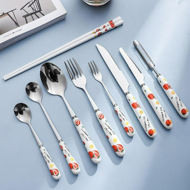 Eterstarly Flatware Set with Holder, 24pcs Metal Cutlery Set with Ceramic Handle, Paris Hilton Tableware Kitchen Utensils Set Service for 6, Include