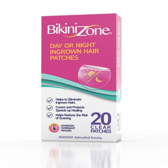 Bikini Zone Day or Night Hydrocolloid Ingrown Hair Patches, All Skin Types, Aftershave Treatment, 20 Count