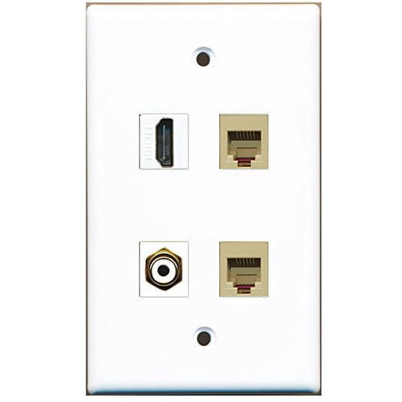 RiteAV - 1 Port HDMI 1 Port RCA White 2 Port Phone RJ11 RJ12 Beige Wall Plate