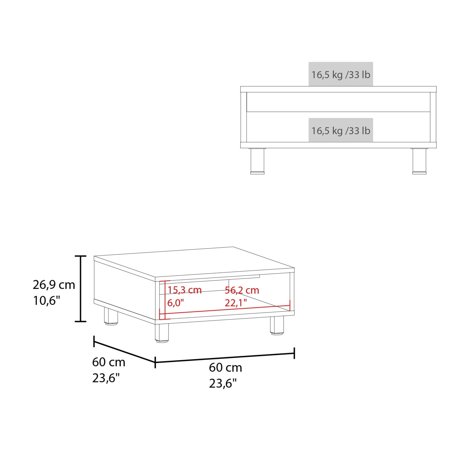 Avondale Coffee Table Modern White Melamine with Open Shelf