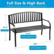 Abble 50in High Back Outdoor Metal Garden Bench Steel Slat Patio Loveseat Park Bench for Porch Yard Lawn Patio Bench, Black