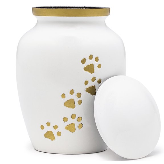 Eternal Harmony Cremation Urn for Animal Ashes | Funeral Urn Carefully Handcrafted with Elegant Finishes to Honor and Remember Your Pet | Dogs and Cats Urn with Beautiful Velvet Bag (Pearl, Medium)