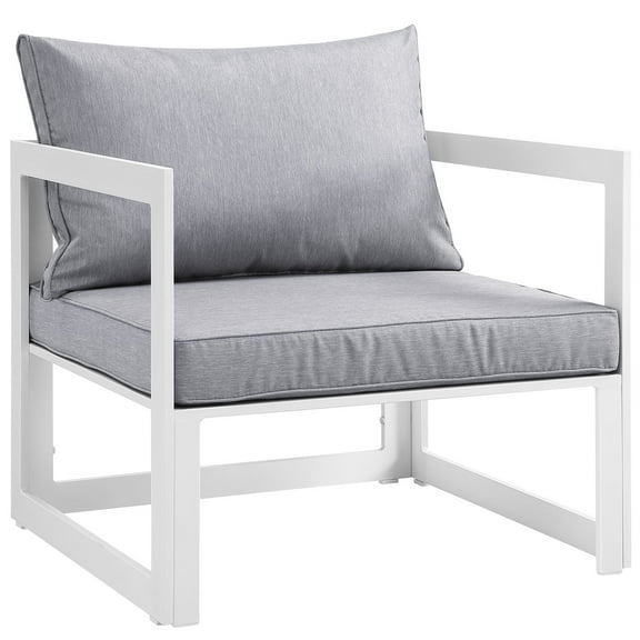 Modern Urban Contemporary Outdoor Patio Armchair, White Grey Fabric Steel