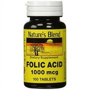 Natures Blend Folic Acid 1000 mcg Tablets 1000 Ct | Vitamin B9 Folic Acid Supplement | Folic Acid for Pregnancy Vitamins | Folate Supplement for Men | Dietary Folic Acid Organic Pills for Women