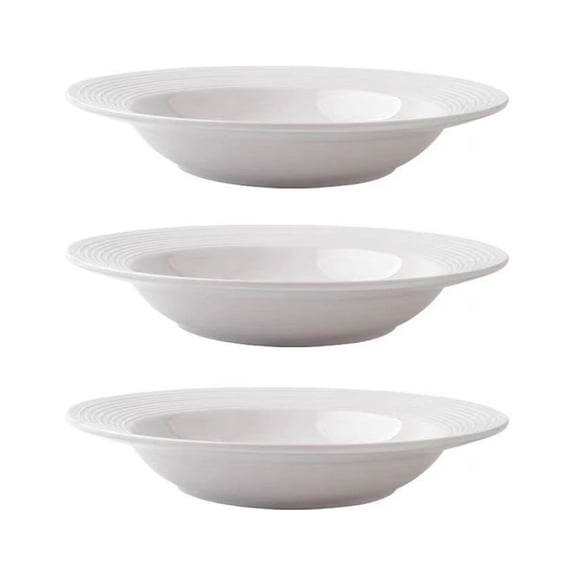 8.7-inch Wide Rim Plastic Soup Bowl - Lead-Free White Pasta Bowls for Spaghetti, Salad, Stew, Rice Microwave & Dishwasher Safe - Scratch-Resistant and Heatproof Design Set of 3