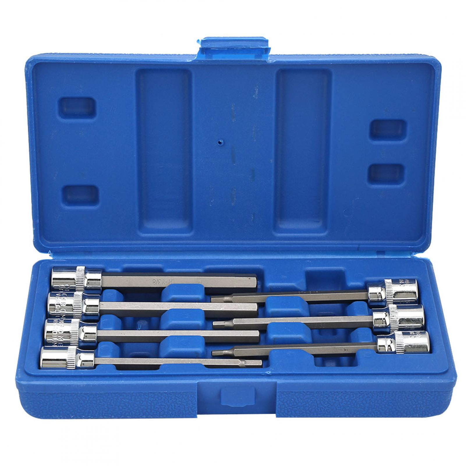 Hex Bit Socket, 7pcs 3/8 Square Socket Bit with 1/8 3/16 7/32 1/4 9/32 5/16 3/8 Hex Extend Long Bit Socket Set