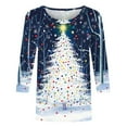 thumbnail image 4 of yoeyez Christmas 3/4 Sleeve Shirts for Women Christmas Snowman Print Top Cute Santa Print T Shirt Round Neck Holiday Shirt Tops Women Sweaters Multicolor XL, 4 of 5