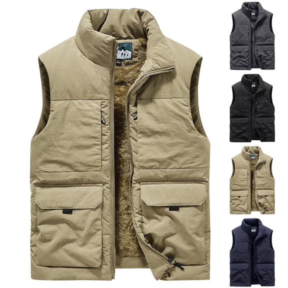 Men's Sherpa Lined Jacket Polyester Thick Velvet Warm Hooded Coat Fashion Zip Up Casual Puffer With Pockets Stand Collar Winter Cold Weather Outdoor Hunting Travel | Zenithor,Black L