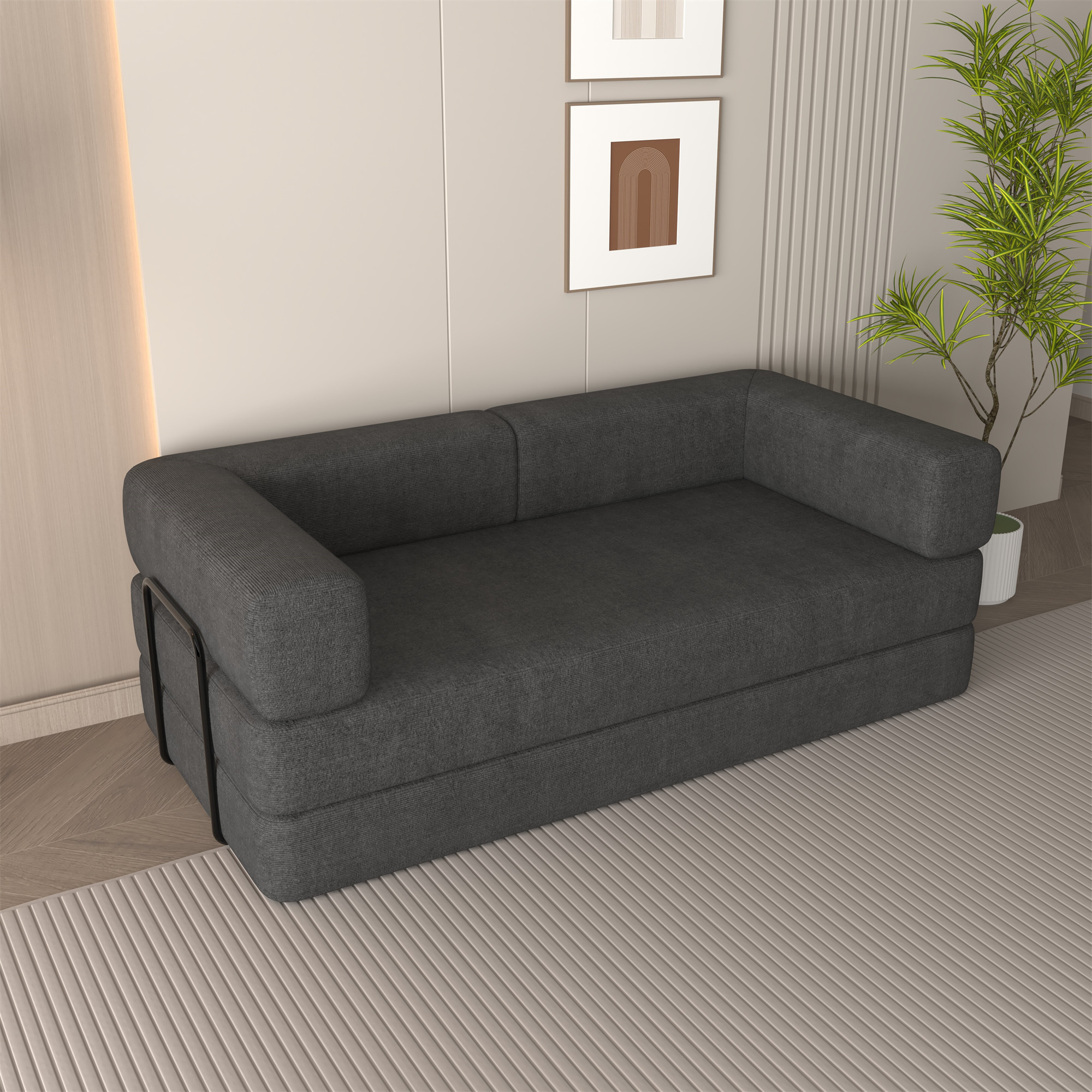 Aukfa Convertible Sleeper Sofa King Size Floor Futon Couch Bed for Living Room Bedroom, Corduroy, Gray